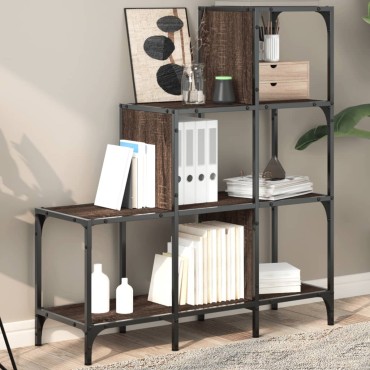 vidaXL Βιβλιοθήκη Καφέ Δρυς 92x30x102cm Επεξεργ. Ξύλο & Μέταλλο 1 τεμ.