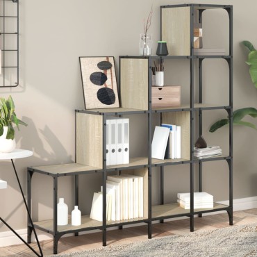 vidaXL Βιβλιοθήκη Sonoma Δρυς 122x30x132cm Επεξεργ. Ξύλο & Μέταλλο 1 τεμ.