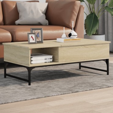 vidaXL Τραπεζάκι Σαλονιού Sonoma Δρυς 100x50x35cm Επεξ. Ξύλο + Μέταλλο 1 τεμ.