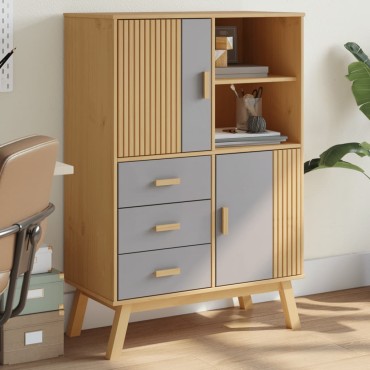vidaXL Ντουλάπι OLDEN Γκρι και Καφέ 85x43x125cm Μασίφ Ξύλο Πεύκου 1 τεμ.
