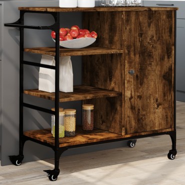 vidaXL Τρόλεϊ Κουζίνας Καπνιστή Δρυς 87,5x38,5x84,5cm Επεξ. Ξύλο 1 τεμ.