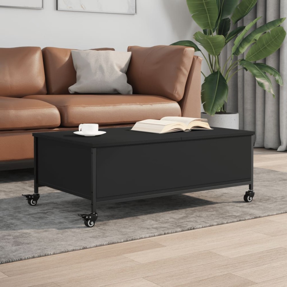 vidaXL Τραπεζάκι Σαλονιού με Ροδάκια Μαύρο 91x55x34cm Επεξ. Ξύλο 1 τεμ.