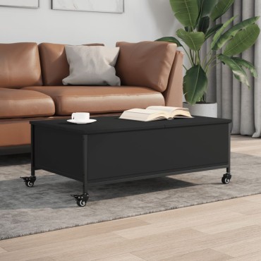 vidaXL Τραπεζάκι Σαλονιού με Ροδάκια Μαύρο 91x55x34cm Επεξ. Ξύλο 1 τεμ.