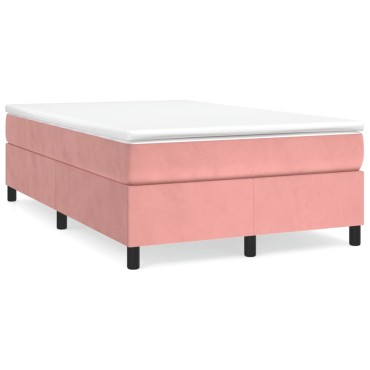 vidaXL Κρεβάτι Boxspring με Στρώμα Ροζ 120x190 εκ. Βελούδινο