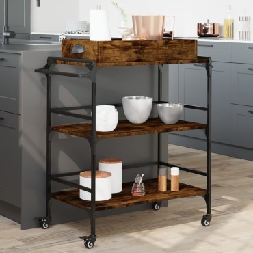 vidaXL Τρόλεϊ Κουζίνας Καπνιστή Δρυς 81,5x41x92,5cm Επεξεργασμένο Ξύλο 1 τεμ.