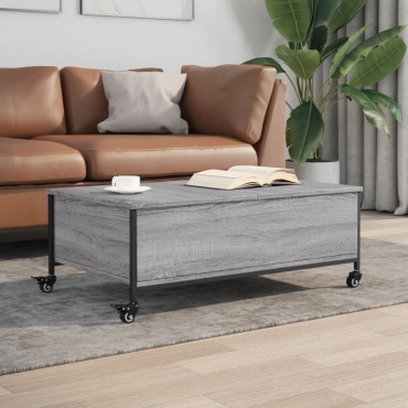 vidaXL Τραπεζάκι Σαλονιού Ροδάκια Γκρι Sonoma 91x55x34cm Επεξ. Ξύλο 1 τεμ.