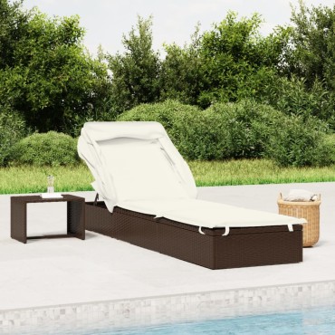 vidaXL Ξαπλώστρα με Πτυσσόμενη Οροφή Καφέ 213x63x97cm Συνθ. Ρατάν 1 τεμ.