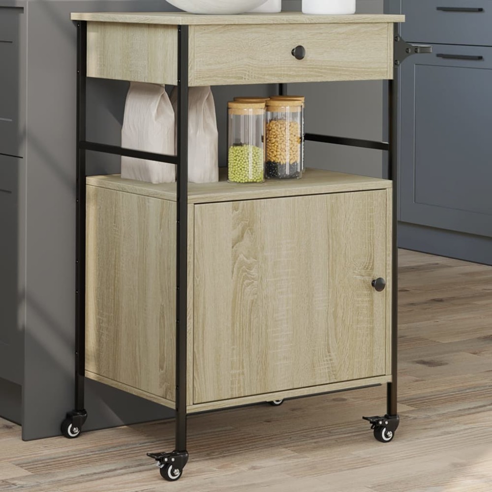 vidaXL Τρόλεϊ Κουζίνας Sonoma Δρυς 56x43x89,5cm Επεξεργασμένο Ξύλο 1 τεμ.