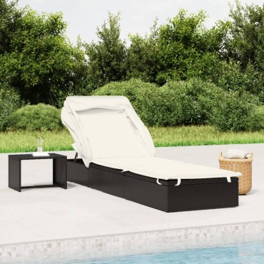 vidaXL Ξαπλώστρα Πτυσσόμενη Οροφή Μαύρη 213x63x97cm Συνθ. Ρατάν 1 τεμ.