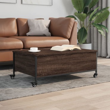vidaXL Τραπεζάκι Σαλονιού Ροδάκια Καφέ Δρυς 91x55x34cm Επεξ. Ξύλο 1 τεμ.