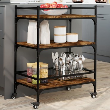 vidaXL Τρόλεϊ Κουζίνας Καπνιστή Δρυς 65x40x86,5cm Επεξεργασμένο Ξύλο 1 τεμ.