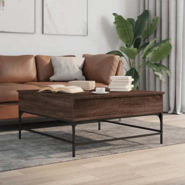 vidaXL Τραπεζάκι Σαλονιού Καφέ Δρυς 95x95x45cm Επ. Ξύλο/Μέταλλο 1 τεμ.