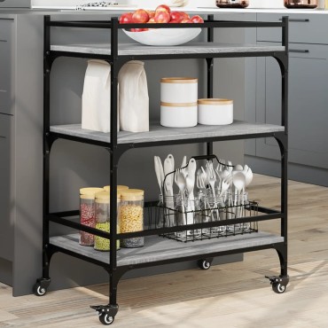 vidaXL Τρόλεϊ Κουζίνας Sonoma Γκρι 65x40x86,5cm Επεξεργασμένο Ξύλο 1 τεμ.