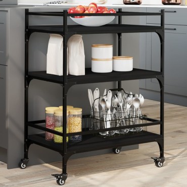 vidaXL Τρόλεϊ Κουζίνας Μαύρο 65x40x86,5cm από Επεξεργασμένο Ξύλο 1 τεμ.