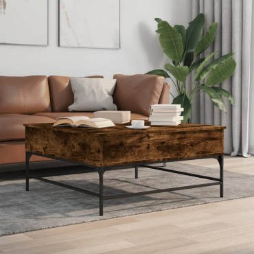 vidaXL Τραπεζάκι Σαλονιού Καπνιστή Δρυς 95x95x45cm Επ. Ξύλο&Μέταλλο 1 τεμ.