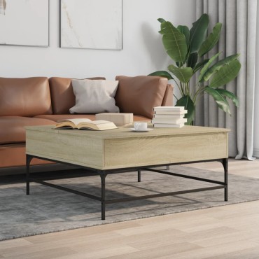 vidaXL Τραπεζάκι Σαλονιού Sonoma Δρυς 95x95x45cm Επεξ. Ξύλο + Μέταλλο 1 τεμ.
