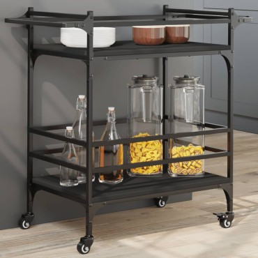 vidaXL Τρόλεϊ Κουζίνας Μαύρο 82x40x78,5cm από Επεξεργασμένο Ξύλο 1 τεμ.