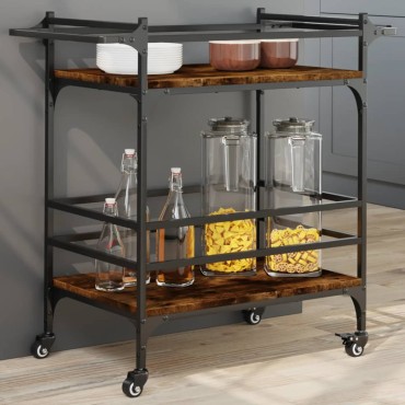 vidaXL Τρόλεϊ Κουζίνας Καπνιστή Δρυς 82x40x78,5cm Επεξεργασμένο Ξύλο 1 τεμ.
