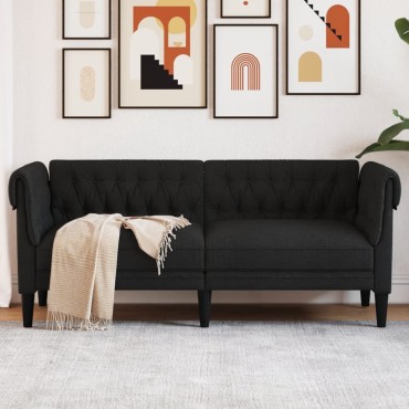 vidaXL Καναπές Διθέσιος Chesterfield Μαύρος Υφασμάτινος 182,5x74,5x74,5cm 1 τεμ.