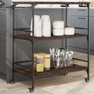 vidaXL Τρόλεϊ Κουζίνας Καφέ Δρυς 100,5x50x105cm Επεξεργασμένο Ξύλο 1 τεμ.