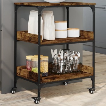 vidaXL Τρόλεϊ Κουζίνας Καπνιστή Δρυς 60x41x80,5cm Επεξεργασμένο Ξύλο 1 τεμ.