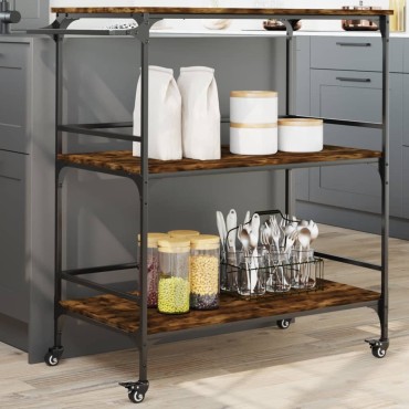 vidaXL Τρόλεϊ Κουζίνας Καπνιστή Δρυς 100,5x50x105cm Επεξ. Ξύλο 1 τεμ.