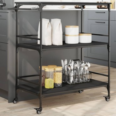 vidaXL Τρόλεϊ Κουζίνας Μαύρο 100,5x50x105cm από Επεξεργασμένο Ξύλο 1 τεμ.
