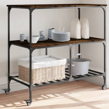 vidaXL Τρόλεϊ Κουζίνας Καπνιστή Δρυς 100x50x95cm Επεξεργασμένο Ξύλο 1 τεμ.