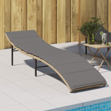 vidaXL Ξαπλώστρα Μπεζ 55x199x50cm από Συνθετικό Ρατάν με Μαξιλάρι 1 τεμ.