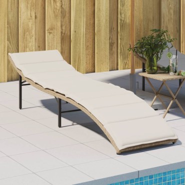 vidaXL Ξαπλώστρα Μπεζ 55x199x50cm από Συνθετικό Ρατάν με Μαξιλάρι 1 τεμ.