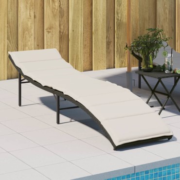 vidaXL Ξαπλώστρα Μαύρη 55x199x50cm από Συνθετικό Ρατάν με Μαξιλάρι 1 τεμ.