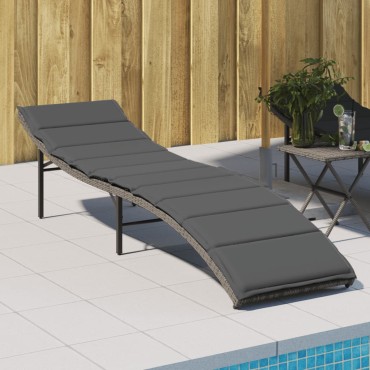vidaXL Ξαπλώστρα Γκρι 55x199x50cm από Συνθετικό Ρατάν με Μαξιλάρι 1 τεμ.