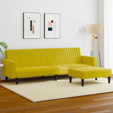 vidaXL Σαλόνι Σετ 2 τεμ. Κίτρινο από Βελούδο 220x84,5x69cm  Διθέσιος