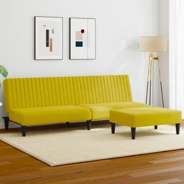 vidaXL Σαλόνι Σετ 2 τεμ. Κίτρινο από Βελούδο 200x84,5x69cm  Διθέσιος