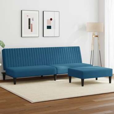 vidaXL Σετ Σαλονιού 2 τεμ. Μπλε από Βελούδο 200x84,5x69cm  Διθέσιος
