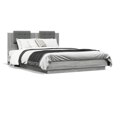 vidaXL Πλαίσιο Κρεβατιού με Κεφαλάρι Γκρι Sonoma 150x200εκ. Επεξ. Ξύλο