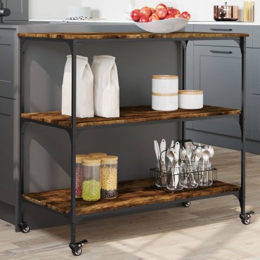 vidaXL Τρόλεϊ Κουζίνας Καπνιστή Δρυς 102x50x95cm Επεξ. Ξύλο 1 τεμ.
