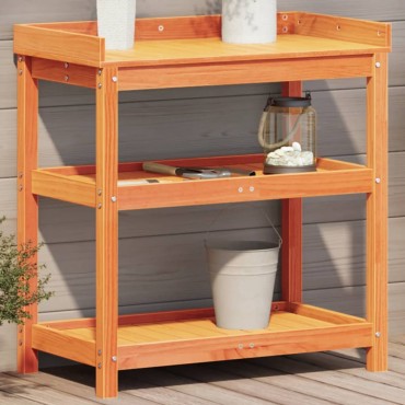 vidaXL Τραπέζι Κηπουρικής με Ράφια Καφέ 82,5x45x86,5 εκ. Μασίφ Πεύκο
