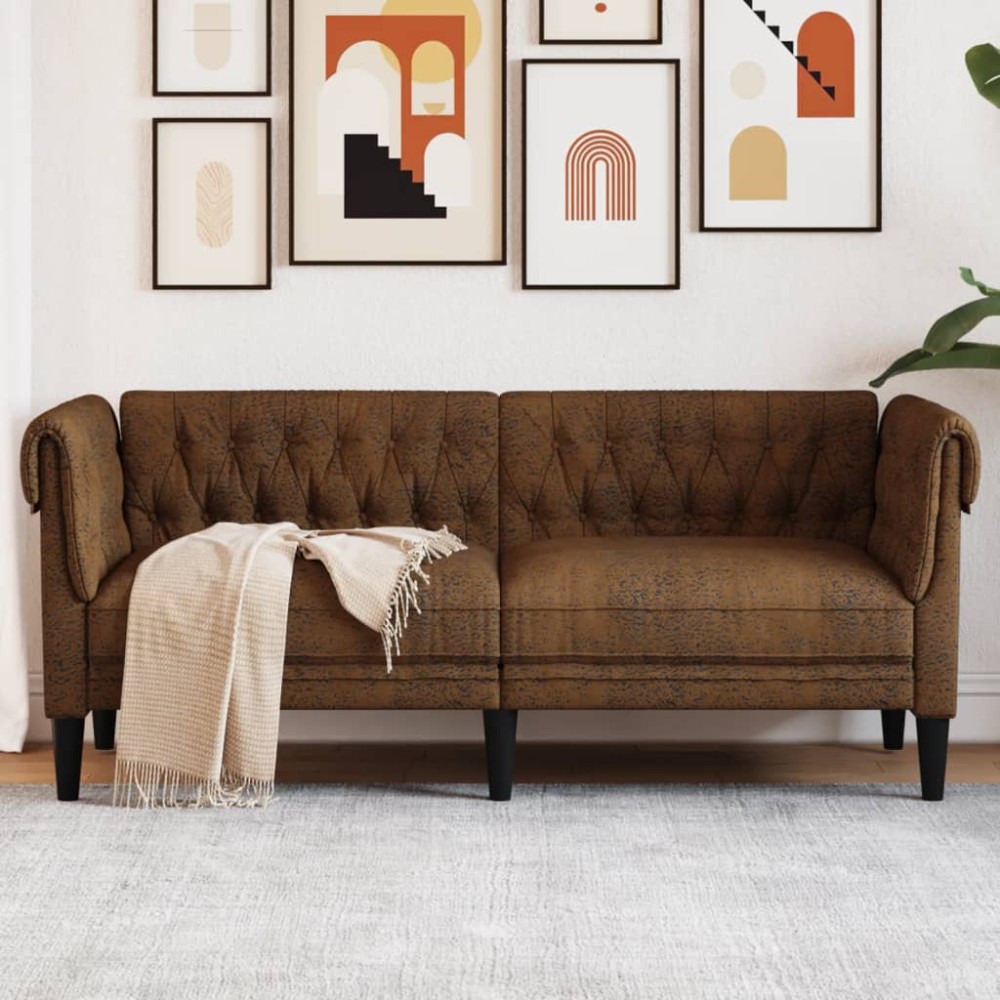 vidaXL Καναπές Διθέσιος Chesterfield Καφέ Υφασμάτινος 182,5x74,5x74,5cm 1 τεμ.