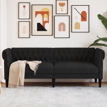 vidaXL Καναπές Τριθέσιος Chesterfield Μαύρος Υφασμάτινος 201,5x74,5x74,5cm 1 τεμ.