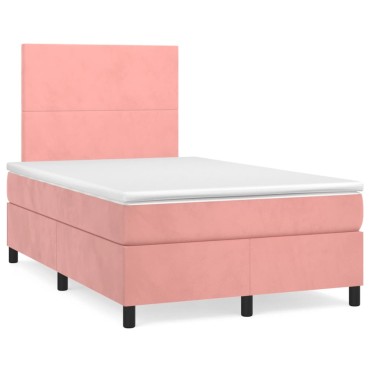 vidaXL Κρεβάτι Boxspring με Στρώμα & LED Ροζ 120x190 εκ. Βελούδινο