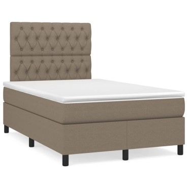 vidaXL Κρεβάτι Boxspring με Στρώμα & LED Taupe 120x190 εκ. Υφασμάτινο
