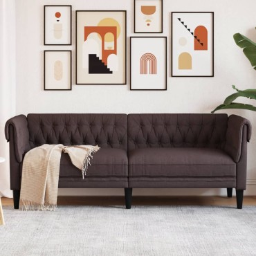 vidaXL Καναπές Τριθέσιος Chesterfield Σκούρο Καφέ Υφασμάτινος 201,5x74,5x74,5cm 1 τεμ.