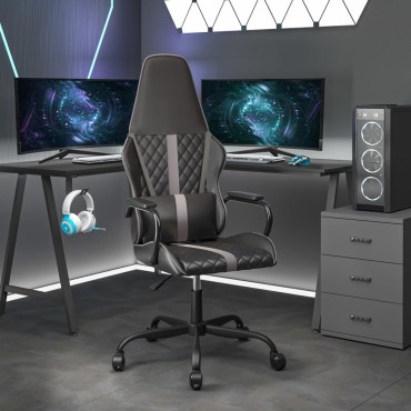 vidaXL Καρέκλα Gaming Μαύρο/Γκρι από Συνθετικό Δέρμα 54x61,5x(118,5-128)cm 1 τεμ.