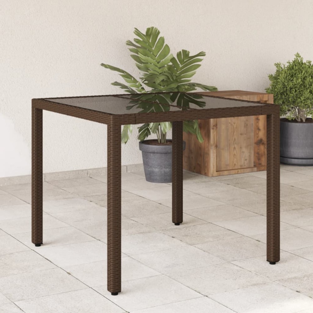 vidaXL Τραπέζι Κήπου με Γυάλινη Επιφάνεια Καφέ 90x90x75cm Συνθ. Ρατάν 1 τεμ. vidaXL Τραπέζι Κήπου με Γυάλινη Επιφάνεια Καφέ 90x90x75cm Συνθ. Ρατάν 1 τεμ.