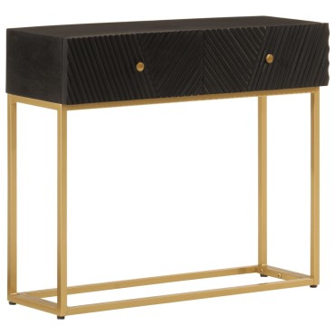 vidaXL Τραπέζι Κονσόλα Μαύρο 90x30x76cm από Μασίφ Ξύλο Μάνγκο/Σίδηρο