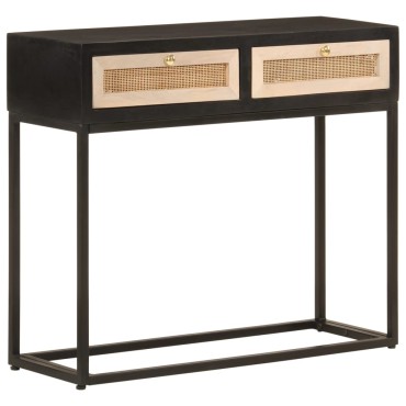 vidaXL Τραπέζι Κονσόλα Μαύρο 90x30x76cm από Μασίφ Ξύλο Μάνγκο/Σίδηρο