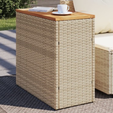 vidaXL Τραπέζι Κήπου με Ξύλινη Επιφάνεια Μπεζ 58x27,5x55cm Συνθ Ρατάν 1 τεμ.