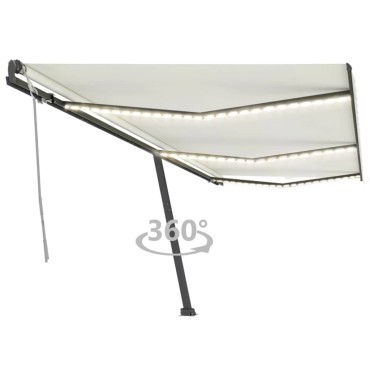 vidaXL Τέντα Συρόμενη Χειροκίνητη με LED Κρεμ 600 x 300 εκ.