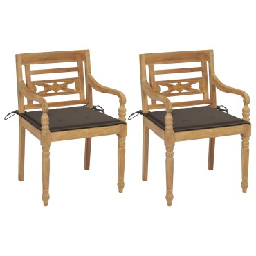 vidaXL Καρέκλες Batavia 2 τεμ. από Μασίφ Ξύλο Teak με Taupe Μαξιλάρια 55x51,5x84cm